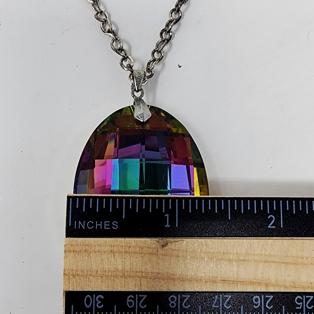 Silver Chain With Multicolor‎ Oval Large Pendant And Necklace - Picture 11 of 12
